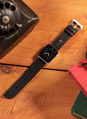 Three Ropes Genuine Leather Apple Watch Strap - Black