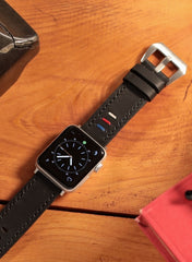 Three Ropes Genuine Leather Apple Watch Strap - Black