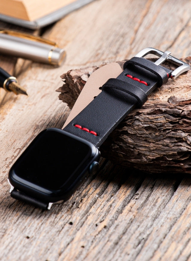 Musap Genuine Leather Apple Watch Strap - Black - VAGAVE