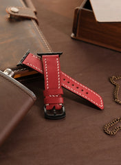 Pueblo Genuine Leather Apple Watch Strap - Red - VAGAVE