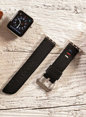 Three Ropes Genuine Leather Apple Watch Strap - Black