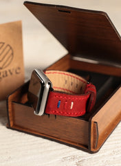 Three Ropes Genuine Leather Apple Watch Strap - Red