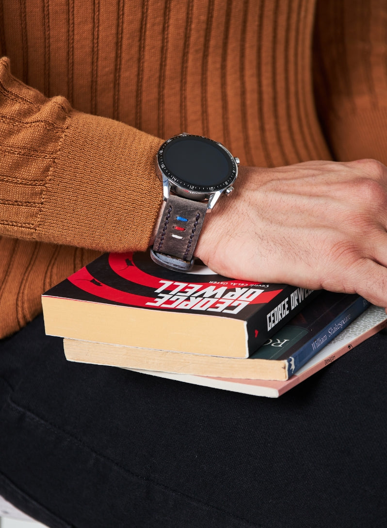 Classic Watch Three Ropes Leather Strap - Gray
