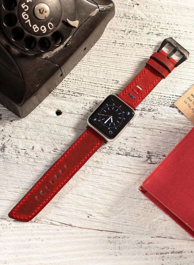 Apple Watch Three Ropes Leather Strap - Red