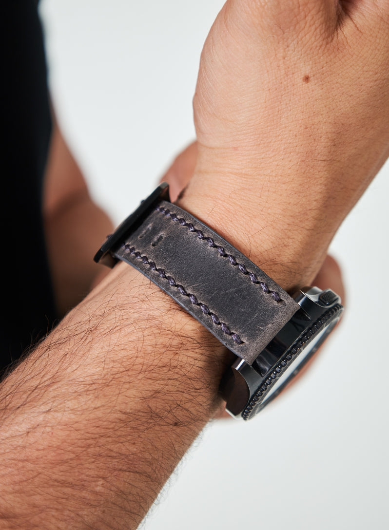 Classic Watch Three Ropes Leather Strap - Gray