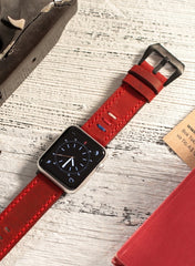 Three Ropes Genuine Leather Apple Watch Strap - Red