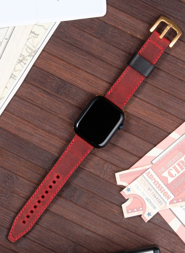 Dissam Genuine Leather Apple Watch Strap - Red - VAGAVE