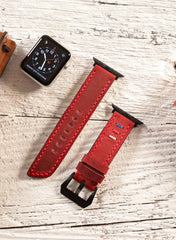 Three Ropes Genuine Leather Apple Watch Strap - Red