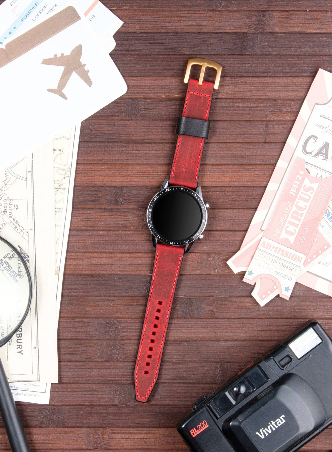 Garmin Watch Dissam Leather Strap - Red