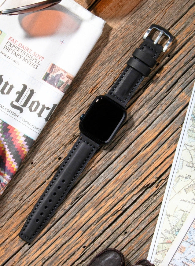 SamCrazy Genuine Leather Apple Watch Strap - Black - VAGAVE