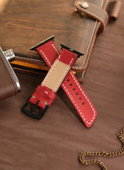 Pueblo Genuine Leather Apple Watch Strap - Red - VAGAVE