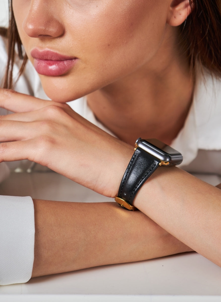 Apple Watch Kamhis Leather Women  Strap - Black