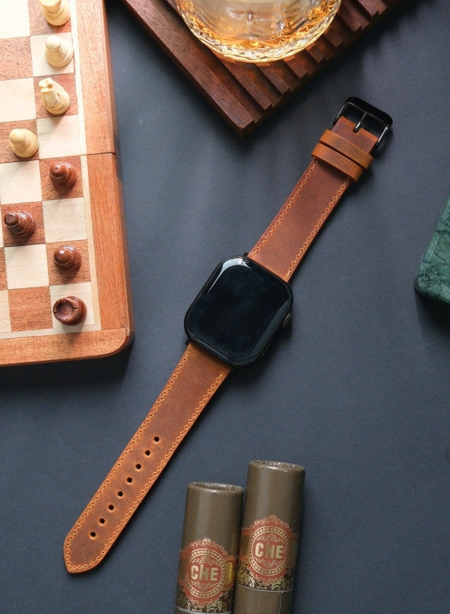 Isnos Genuine Leather Apple Watch Strap - Camel - VAGAVE