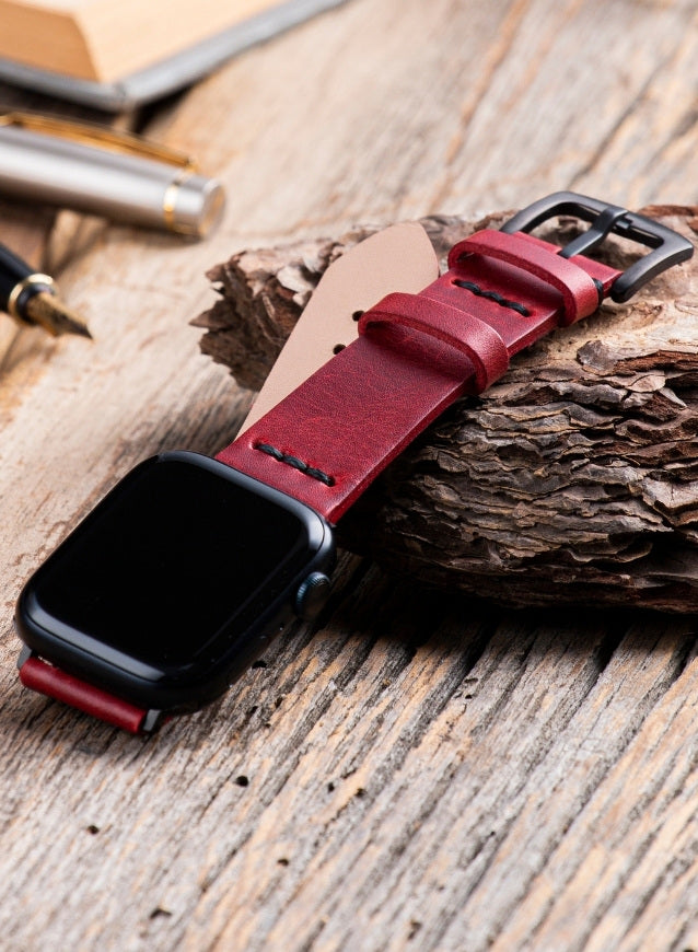 Musap Genuine Leather Apple Watch Strap - Red - VAGAVE