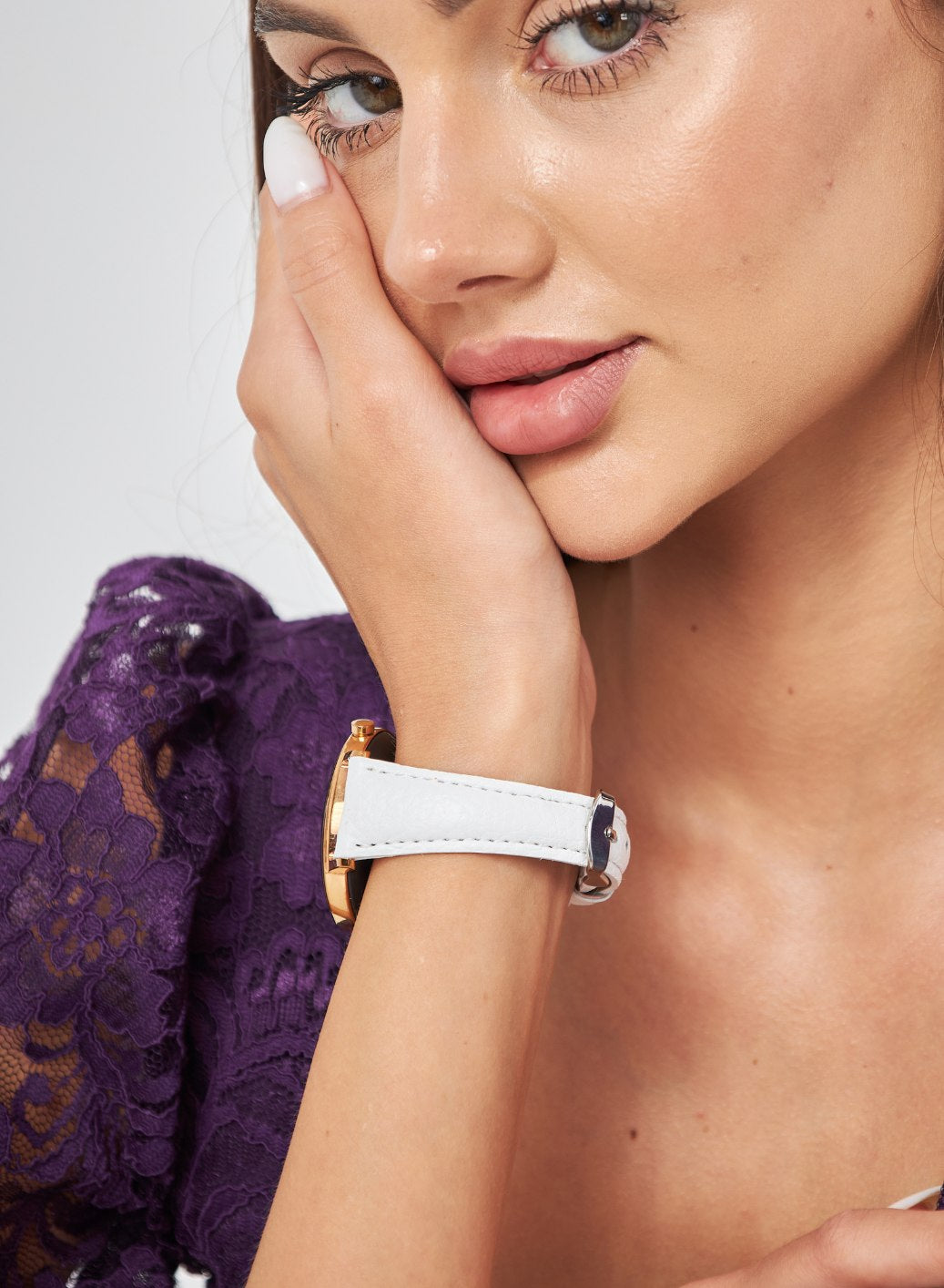 Pupi Samsung Watch Women Leather Strap - White