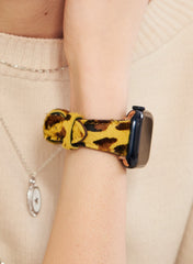 Vadiva Apple Watch Women Leather Strap - Yellow Leopard