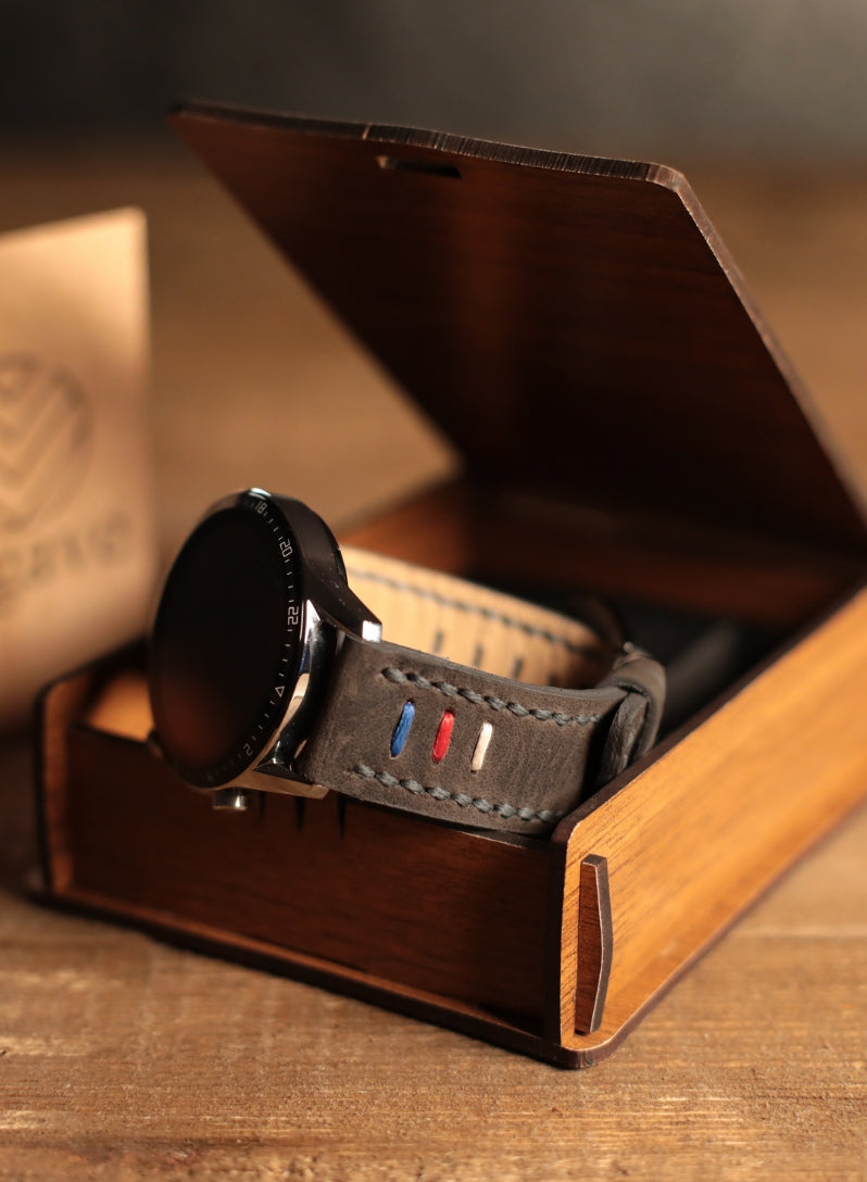 Classic Watch Three Ropes Leather Strap - Gray