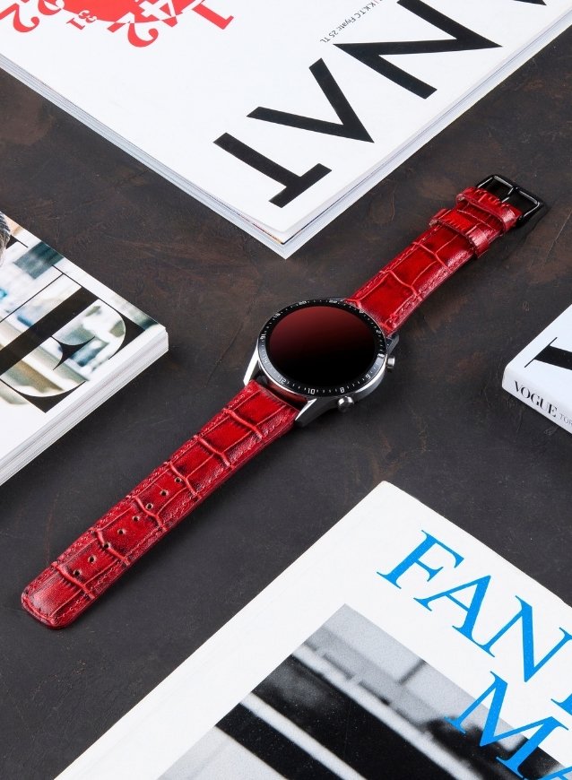 Croco Genuine Leather  Huawei Watch Strap - Red - VAGAVE