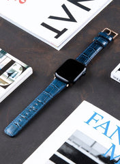 Croco Genuine Leather Apple Watch Strap - Navy Blue - VAGAVE