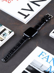 Croco Genuine Leather Apple Watch Strap - Black - VAGAVE