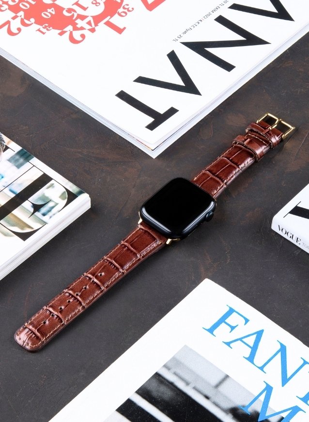 Croco Genuine Leather Apple Watch Strap - Brown - VAGAVE