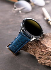 Croco Genuine Leather  Huawei Watch Strap - Navy Blue - VAGAVE