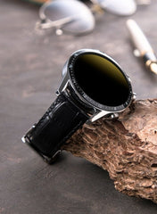 Croco Genuine Leather  Huawei Watch Strap - Black - VAGAVE