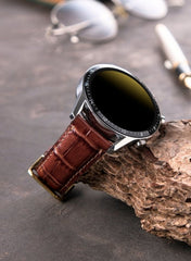 Croco Genuine Leather  Huawei Watch Strap - Brown - VAGAVE