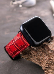 Croco Genuine Leather Apple Watch Strap - Red - VAGAVE