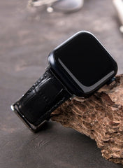 Croco Genuine Leather Apple Watch Strap - Black - VAGAVE