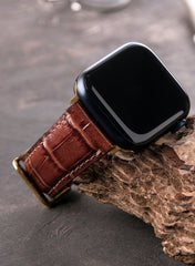 Croco Genuine Leather Apple Watch Strap - Brown - VAGAVE