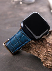 Croco Genuine Leather Apple Watch Strap - Navy Blue - VAGAVE