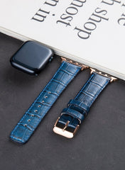 Croco Genuine Leather Apple Watch Strap - Navy Blue - VAGAVE