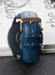 Croco Genuine Leather  Huawei Watch Strap - Navy Blue - VAGAVE