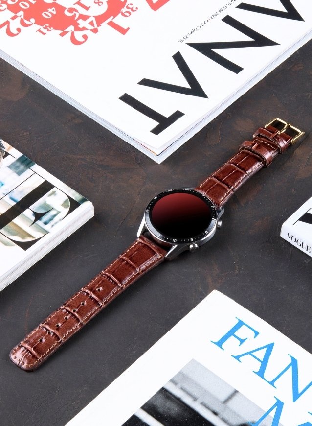 Croco Genuine Leather  Huawei Watch Strap - Brown - VAGAVE