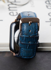 Croco Genuine Leather Apple Watch Strap - Navy Blue - VAGAVE