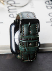 Croco Genuine Leather Apple Watch Strap - Green - VAGAVE