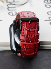 Croco Genuine Leather Apple Watch Strap - Red - VAGAVE