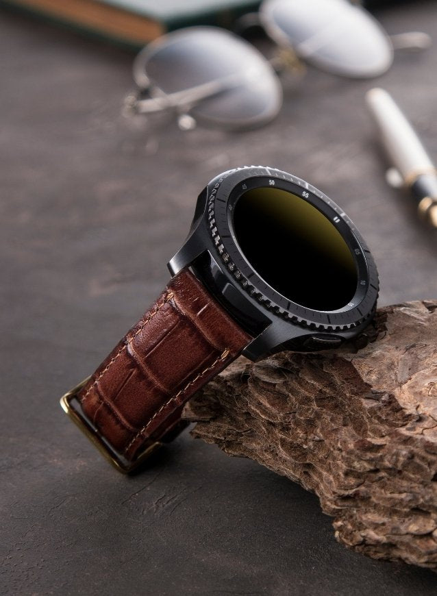 Croco Genuine Leather  Samsung Watch Strap - Brown - VAGAVE