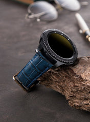 Croco Genuine Leather  Samsung Watch Strap - Navy Blue - VAGAVE