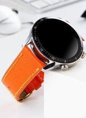 Safiano Genuine Leather Unisex Huawei Watch Strap - Orange - VAGAVE