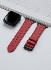 Safiano Genuine Leather Unisex Apple Watch Strap - Red - VAGAVE