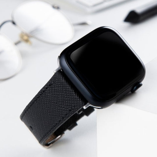 Safiano Genuine Leather Unisex Apple Watch Strap - Black