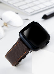 Safiano Genuine Leather Unisex Apple Watch Strap - Brown - VAGAVE