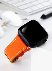 Safiano Genuine Leather Unisex Apple Watch Strap - Orange - VAGAVE