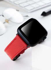 Safiano Genuine Leather Unisex Apple Watch Strap - Red - VAGAVE