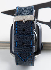 Safiano Genuine Leather Unisex Apple Watch Strap - Navy Blue - VAGAVE