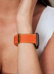 Safiano Genuine Leather Unisex Apple Watch Strap - Orange - VAGAVE